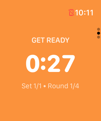 GymPulseTimer Apple Watch get-ready phase — the standalone watchOS interval timer counting in before the first work block